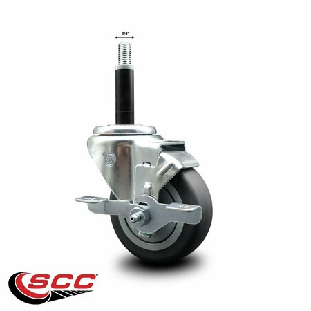 Service Caster 3.5'' Thermoplastic Rubber Swivel 3/4'' Expanding Stem Caster with Brake SCC-EX20S3514-TPRB-TLB-34